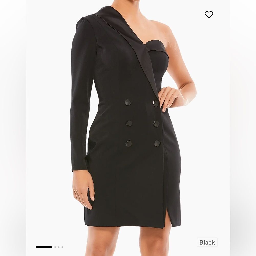 Mac Duggal Ieena One Shoulder Tuxedo Cocktail Dress-Black. Size 8